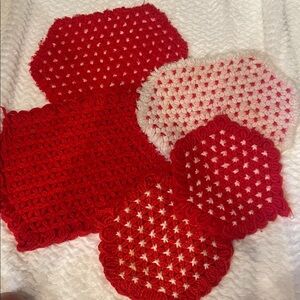 Handmade Red and White Crochet Doilies-placemats -trivets